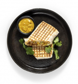 Chicken burrito with corns and bacon